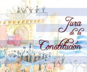 Puzzle Ορκωμοσία του Συντάγματος της Ουρουγουάης. Κάθε 18 Ιουλίου γιορτάζεται τον όρκο του πρώτου εθνικού συντάγματος του 1830